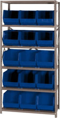 Quantum Storage - 18" Deep x 36" Wide x 75" High, Steel Open Hopper Storage Unit - 5/6 Shelves, 15 Yellow Plastic Bins, 11" Bin Width x 10" Bin Height x 18" Bin Depth - Americas Industrial Supply