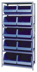 Quantum Storage - 18" Deep x 36" Wide x 75" High, Steel Open Hopper Storage Unit - 5/6 Shelves, 10 Blue Plastic Bins, 16-1/2" Bin Width x 11" Bin Height x 18" Bin Depth - Americas Industrial Supply