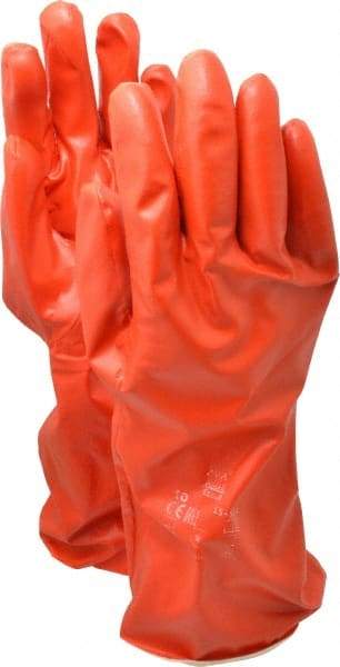 Ansell - Size XL (10), 14" Long, 37.5 mil Thick, Supported, Polyvinyl Alcohol (PVA) Chemical Resistant Gloves - Smooth Finish, Cotton Interlock Knit Lined, Gauntlet Cuff, ANSI Abrasion Level 4, ANSI Cut Level 1, Red - Americas Industrial Supply