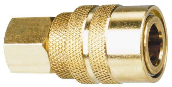 Made in USA - 1/4 Female Push to Connect Pneumatic Hose Coupler - Brass, 1/4" Body Diam, 1/8" Hose ID - Americas Industrial Supply