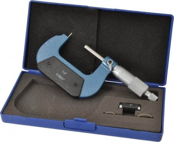 Value Collection - 1 to 2 Inch Measurement Range, 0.0001 Inch Graduation, Barrel Anvil, Ratchet Stop Thimble, Mechanical Tube Micrometer - Accurate Up to 0.001 Inch, Accurate Up to 0.001 Inch, Enamel Finish, Carbide - Americas Industrial Supply