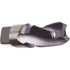 Emuge - 1/8-27 NPT, 15° Helix, 3 Flutes, TiN Finish, Cobalt, Spiral Flute Pipe Tap - Right Hand Flute, 3/4" Thread Length, 0.328" Square Size, Series KEG - Americas Industrial Supply