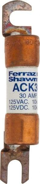 Ferraz Shawmut - 30 Amp Time Delay Round Forklift & Truck Fuse - 125VAC, 125VDC, 3.07" Long x 0.5" Wide, Bussman ACK30, Ferraz Shawmut ACK30 - Americas Industrial Supply