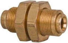 Norgren - 1/4" Outside Diam, Brass Push-to-Connect Tube Bulkhead Union - 150 Max psi, Tube to Tube Connection, Buna O-Ring - Americas Industrial Supply