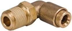 Norgren - 1/4" Outside Diam, 1/4 NPT, Brass Push-to-Connect Tube Male Swivel Elbow - 150 Max psi, Tube to Male NPT Connection, Buna O-Ring - Americas Industrial Supply