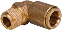 Norgren - 1/2" Outside Diam, 3/8 NPT, Brass Push-to-Connect Tube Male Elbow - 150 Max psi, Tube to Male NPT Connection, Buna O-Ring - Americas Industrial Supply