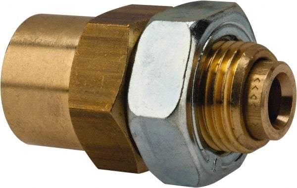Norgren - 1/4" Outside Diam, 1/4 NPT, Brass Push-to-Connect Tube Female Bulkhead - 150 Max psi, Buna O-Ring - Americas Industrial Supply