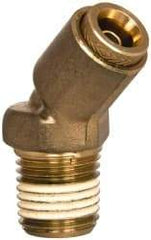 Norgren - 1/4" Outside Diam, 1/4 NPT, Brass Push-to-Connect Tube Male 45° Elbow - 150 Max psi, Tube to Male Connection, Buna O-Ring - Americas Industrial Supply