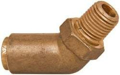 Norgren - 3/8" Outside Diam, 1/4 NPT, Brass Push-to-Connect Tube Male 45° Elbow - 150 Max psi, Tube to Male Connection, Buna O-Ring - Americas Industrial Supply
