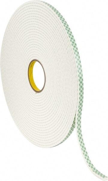 3M - 1/2" x 18 Yd Acrylic Adhesive Double Sided Tape - 1/4" Thick, Off-White, Urethane Foam Liner, Continuous Roll, Series 4004 - Americas Industrial Supply