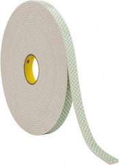 3M - 1" x 18 Yd Acrylic Adhesive Double Sided Tape - 1/4" Thick, Off-White, Urethane Foam Liner, Continuous Roll, Series 4004 - Americas Industrial Supply