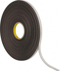 3M - 1/2" x 72 Yd Rubber Adhesive Double Sided Tape - 1/32" Thick, Black, Polyethylene Foam Liner, Continuous Roll, Series 4462B - Americas Industrial Supply