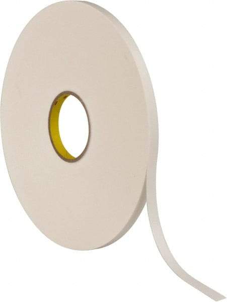 3M - 1/2" x 72 Yd Rubber Adhesive Double Sided Tape - 1/32" Thick, White, Polyethylene Foam Liner, Continuous Roll, Series 4462W - Americas Industrial Supply