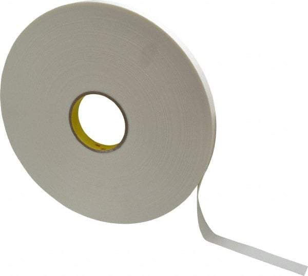 3M - 3/4" x 72 Yd Rubber Adhesive Double Sided Tape - 1/32" Thick, White, Polyethylene Foam Liner, Continuous Roll, Series 4462W - Americas Industrial Supply