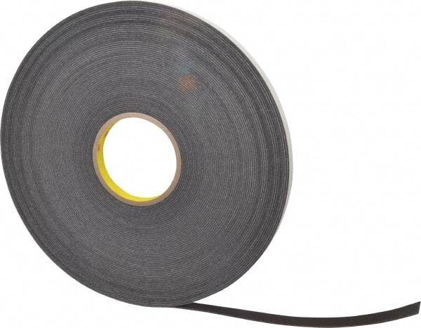 3M - 1/2" x 36 Yd Rubber Adhesive Double Sided Tape - 1/16" Thick, Black, Polyethylene Foam Liner, Continuous Roll, Series 4466B - Americas Industrial Supply