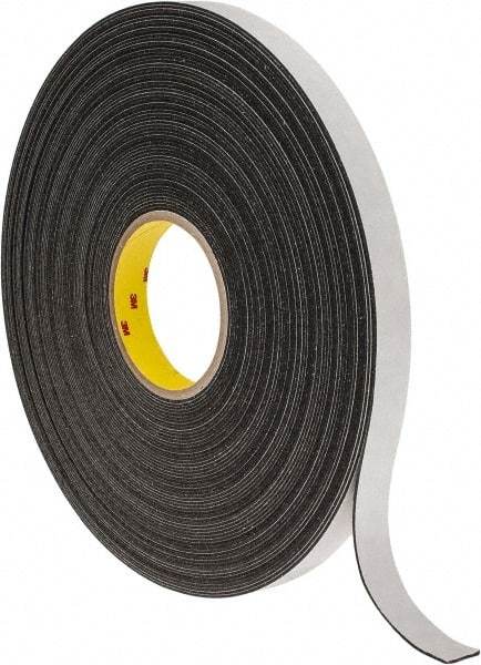 3M - 3/4" x 36 Yd Rubber Adhesive Double Sided Tape - 1/16" Thick, Black, Polyethylene Foam Liner, Continuous Roll, Series 4466B - Americas Industrial Supply