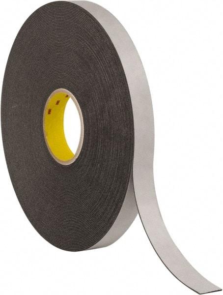 3M - 1" x 36 Yd Rubber Adhesive Double Sided Tape - 1/16" Thick, Black, Polyethylene Foam Liner, Continuous Roll, Series 4466B - Americas Industrial Supply