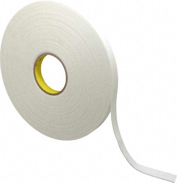 3M - 3/4" x 36 Yd Rubber Adhesive Double Sided Tape - 1/16" Thick, White, Polyethylene Foam Liner, Continuous Roll, Series 4466W - Americas Industrial Supply