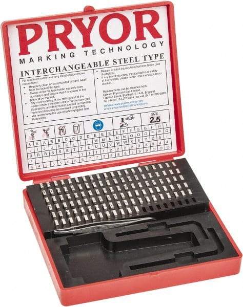Pryor - 112 Piece, 3/32 Inch Character, Steel Type Set - 12 Character Capacity - Americas Industrial Supply