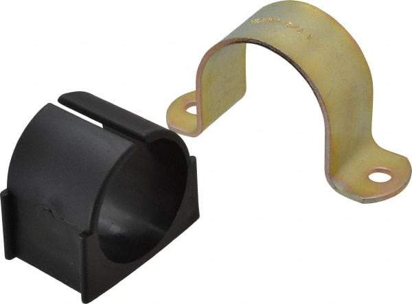 ZSI - 1-1/2 Pipe, Steel, Zinc Plated Pipe Strap with Cushion - 2 Mounting Holes - Americas Industrial Supply