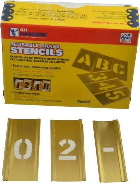 C.H. Hanson - 15 Piece, 3/4 Inch Character Size, Brass Stencil - Contains Figure Set - Americas Industrial Supply