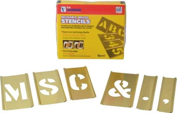 C.H. Hanson - 33 Piece, 2 Inch Character Size, Brass Stencil - Contains Letter Set - Americas Industrial Supply