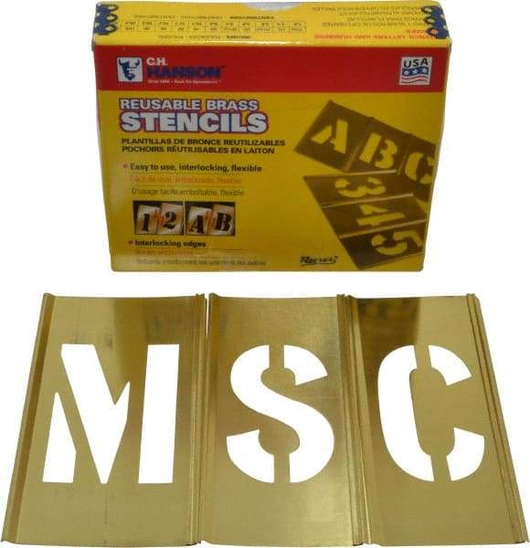 C.H. Hanson - 33 Piece, 2-1/2 Inch Character Size, Brass Stencil - Contains Letter Set - Americas Industrial Supply