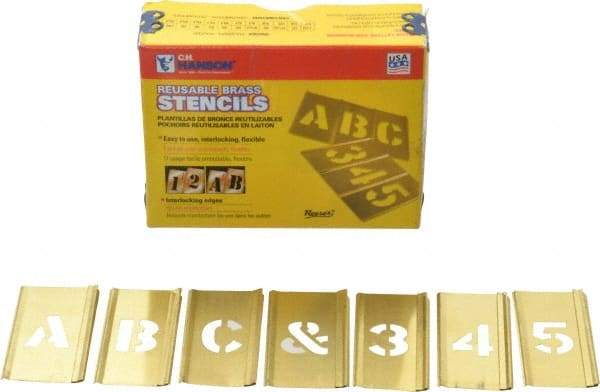 C.H. Hanson - 92 Piece, 3/4 Inch Character Size, Brass Stencil - Contains Three A Fonts - Americas Industrial Supply