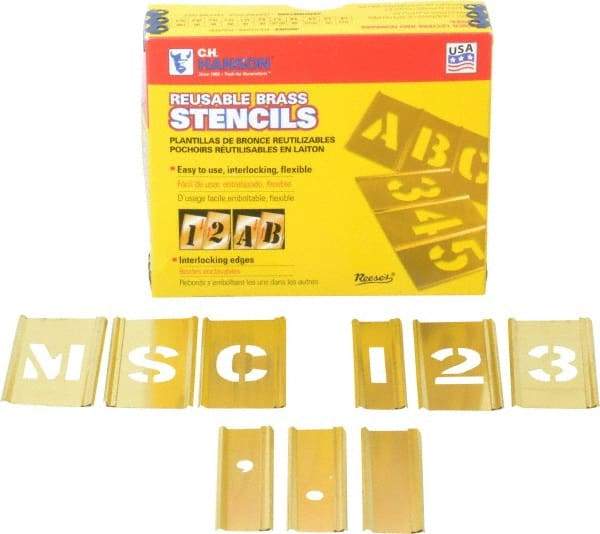 C.H. Hanson - 92 Piece, 1 Inch Character Size, Brass Stencil - Contains Three A Fonts - Americas Industrial Supply