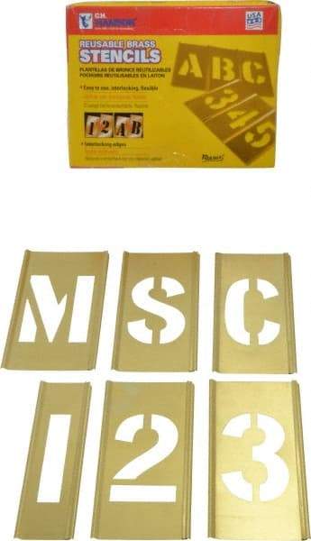 C.H. Hanson - 92 Piece, 2-1/2 Inch Character Size, Brass Stencil - Contains Three A Fonts - Americas Industrial Supply