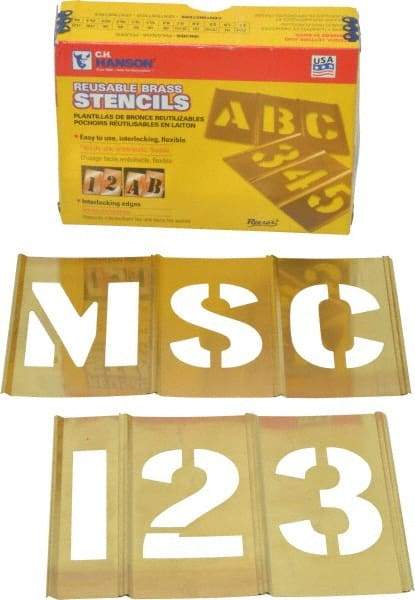 C.H. Hanson - 92 Piece, 3 Inch Character Size, Brass Stencil - Contains Three A Fonts - Americas Industrial Supply