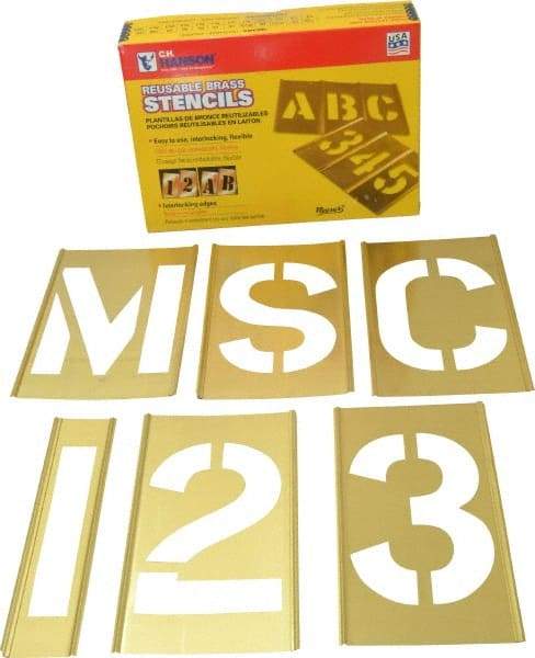 C.H. Hanson - 92 Piece, 5 Inch Character Size, Brass Stencil - Contains Three A Fonts - Americas Industrial Supply