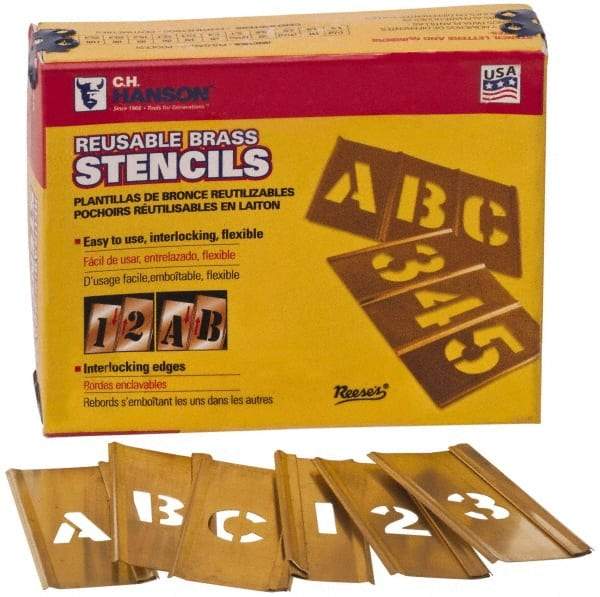 C.H. Hanson - 45 Piece, 2-1/2 Inch Character Size, Brass Stencil - Americas Industrial Supply