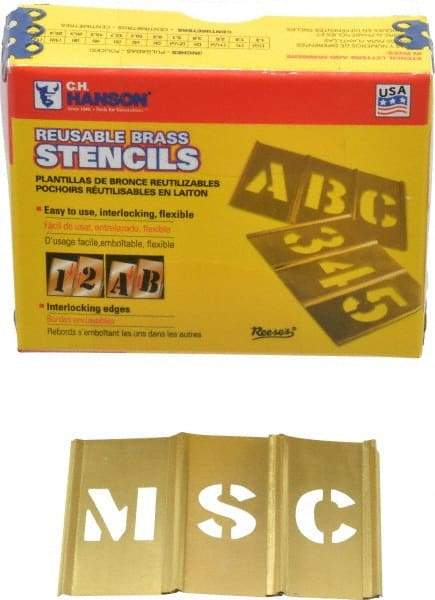 C.H. Hanson - 45 Piece, 3/4 Inch Character Size, Brass Stencil - Americas Industrial Supply