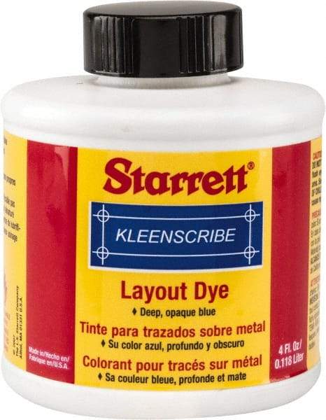 Starrett - Blue Layout Fluid - 4 Ounce Brush Top Bottle - Americas Industrial Supply