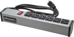 Wiremold - 6 Outlets, 120 Volts, 15 Amps, 6' Cord, Power Outlet Strip - Free Hanging Mount, 5-15 NEMA Configuration, 12-1/4" Strip, cULus Listed - Americas Industrial Supply