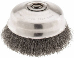 Osborn - 5" Diam, 5/8-11 Threaded Arbor, Steel Fill Cup Brush - 0.0118 Wire Diam, 1-1/2" Trim Length, 8,000 Max RPM - Americas Industrial Supply