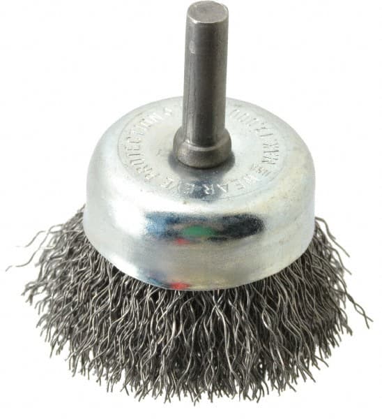 Osborn - 1-3/4" Diam, 1/4" Shank Diam, Steel Fill Cup Brush - 0.0118 Wire Diam, 1/2" Trim Length, 13,000 Max RPM - Americas Industrial Supply