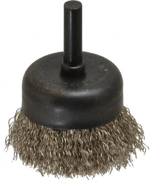 Osborn - 1-3/4" Diam, 1/4" Shank Diam, Stainless Steel Fill Cup Brush - 0.0118 Wire Diam, 1/2" Trim Length, 13,000 Max RPM - Americas Industrial Supply