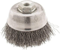 Osborn - 2-3/4" Diam, M10x1.50 Threaded Arbor, Steel Fill Cup Brush - 0.014 Wire Diam, 1" Trim Length, 14,000 Max RPM - Americas Industrial Supply