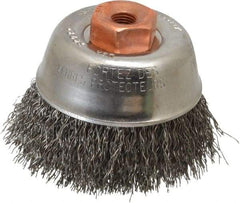 Osborn - 2-3/4" Diam, 3/8-24 Threaded Arbor, Steel Fill Cup Brush - 0.014 Wire Diam, 1" Trim Length, 14,000 Max RPM - Americas Industrial Supply