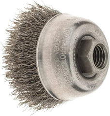 Osborn - 2-3/4" Diam, 5/8-11 Threaded Arbor, Steel Fill Cup Brush - 0.014 Wire Diam, 1" Trim Length, 14,000 Max RPM - Americas Industrial Supply