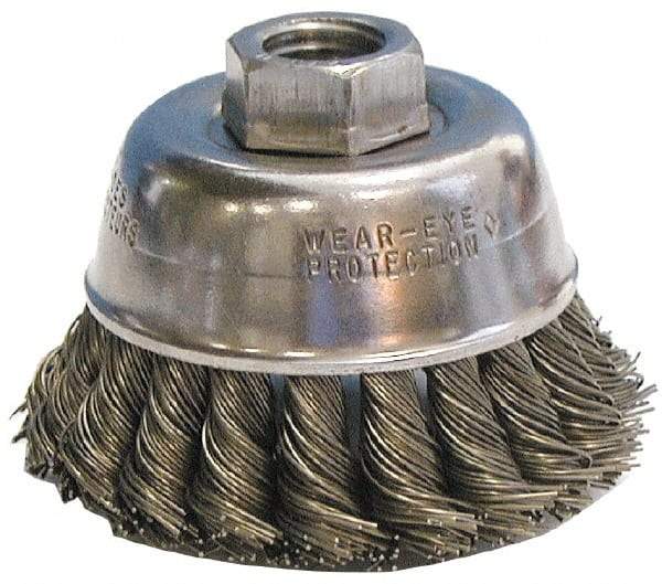 Osborn - 2-3/4" Diam, 1/2-13 Threaded Arbor, Stainless Steel Fill Cup Brush - 0.014 Wire Diam, 14,000 Max RPM - Americas Industrial Supply