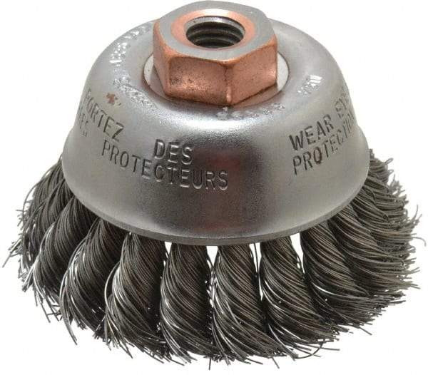 Osborn - 2-3/4" Diam, 1/2-13 Threaded Arbor, Steel Fill Cup Brush - 0.014 Wire Diam, 14,000 Max RPM - Americas Industrial Supply