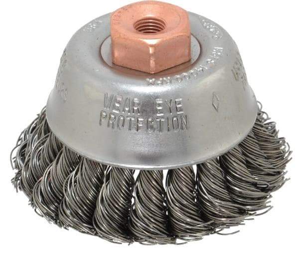 Osborn - 2-3/4" Diam, 3/8-24 Threaded Arbor, Steel Fill Cup Brush - 0.02 Wire Diam, 14,000 Max RPM - Americas Industrial Supply