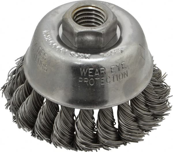 Osborn - 2-3/4" Diam, 5/8-11 Threaded Arbor, Steel Fill Cup Brush - 0.02 Wire Diam, 14,000 Max RPM - Americas Industrial Supply