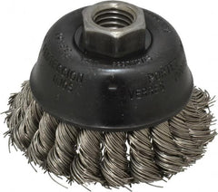 Osborn - 2-3/4" Diam, 5/8-11 Threaded Arbor, Stainless Steel Fill Cup Brush - 0.02 Wire Diam, 14,000 Max RPM - Americas Industrial Supply