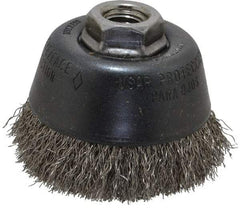 Osborn - 3-1/2" Diam, 5/8-11 Threaded Arbor, Stainless Steel Fill Cup Brush - 0.014 Wire Diam, 7/8" Trim Length, 14,000 Max RPM - Americas Industrial Supply