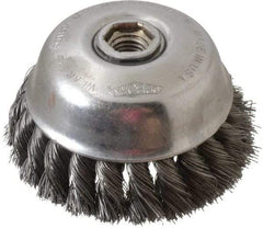 Osborn - 4" Diam, 5/8-11 Threaded Arbor, Steel Fill Cup Brush - 0.014 Wire Diam, 1-1/4" Trim Length, 6,000 Max RPM - Americas Industrial Supply