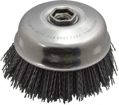 Osborn - 4" Diam, 5/8-11 Threaded Arbor Straight Wire Nylon Cup Brush - Medium Grade, 1-1/2" Trim Length, 6,000 Max RPM - Americas Industrial Supply